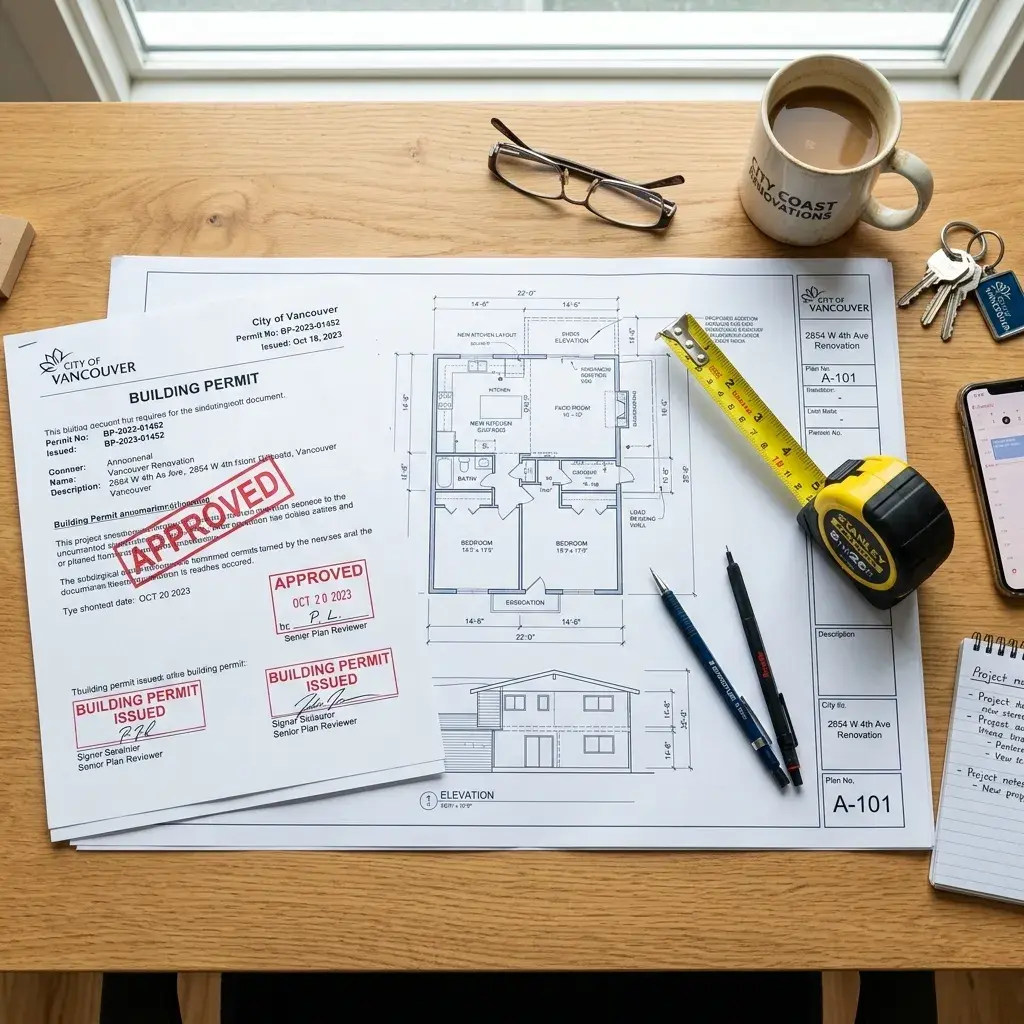 Kitchen renovation building permit and blueprints for a Vancouver home