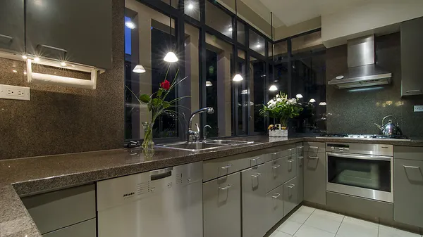 Bespoke Art Deco kitchen with marble countertops by DELANA Interiors at 1561 Inglewood Avenue West Vancouver — Western Living Home of the Year 1993