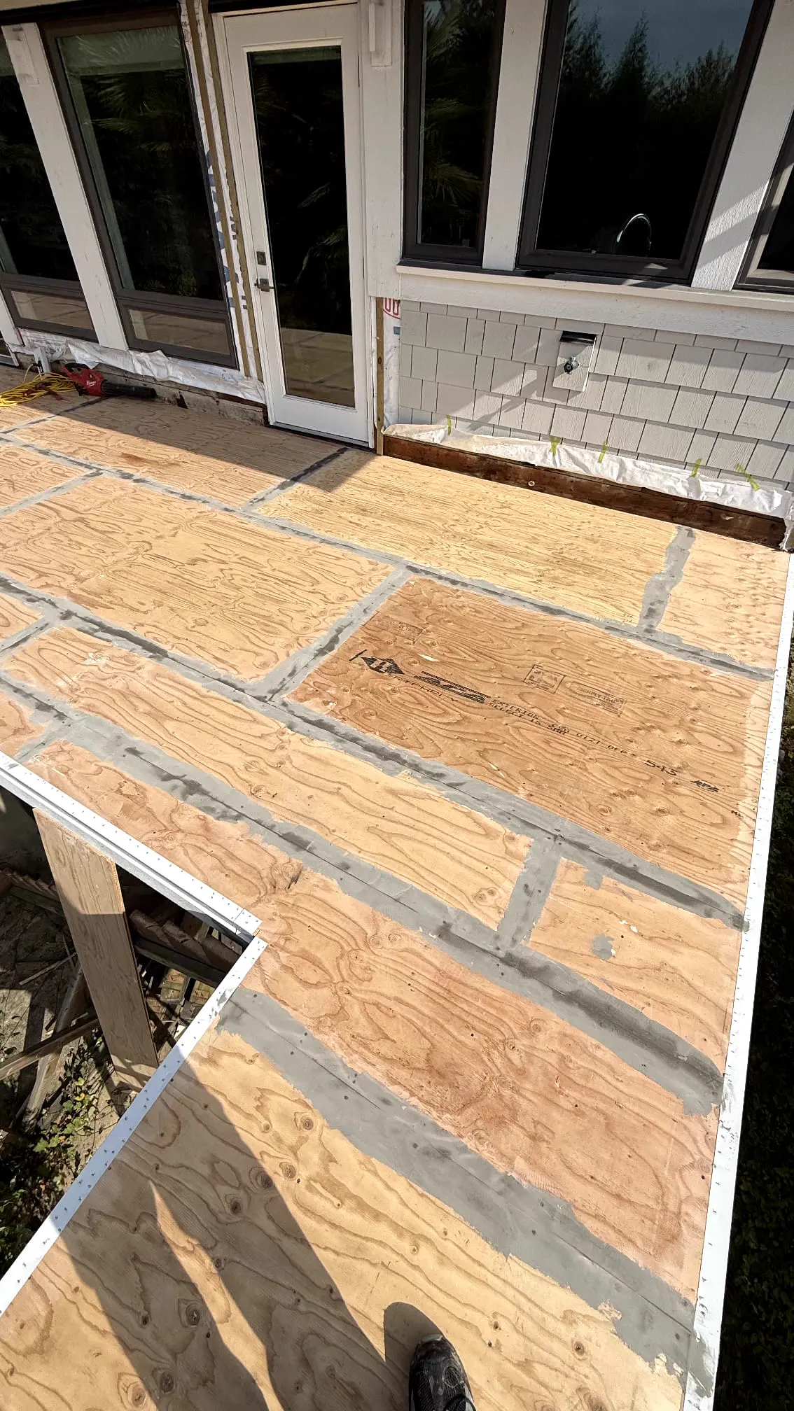 Upper deck substrate detail during the 1220 Ottaburn Road renovation in West Vancouver
