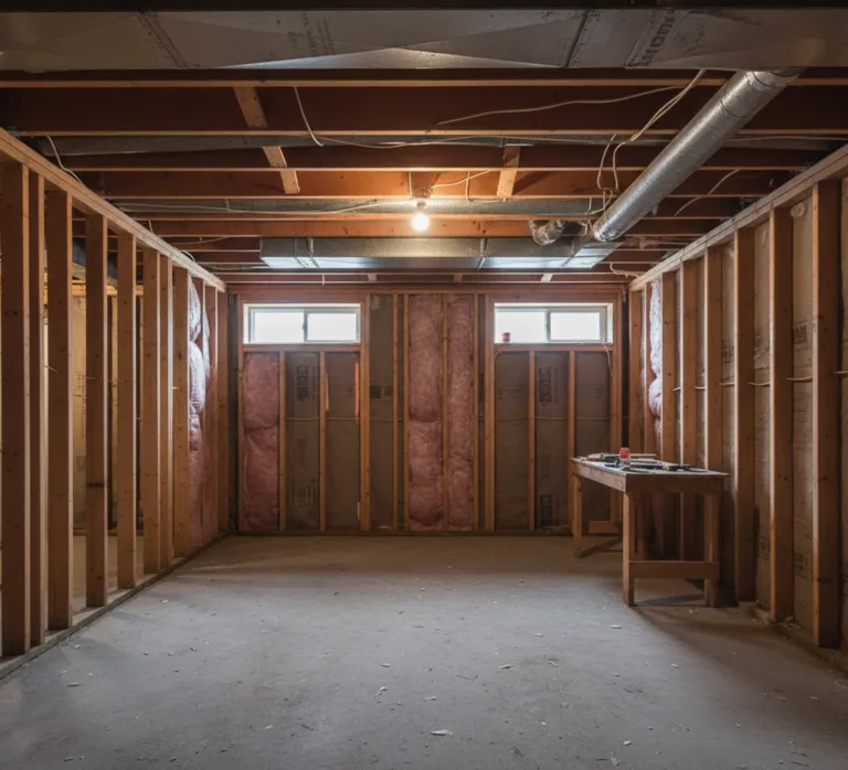 Unfinished basement before renovation in Vancouver — framing and insulation stage