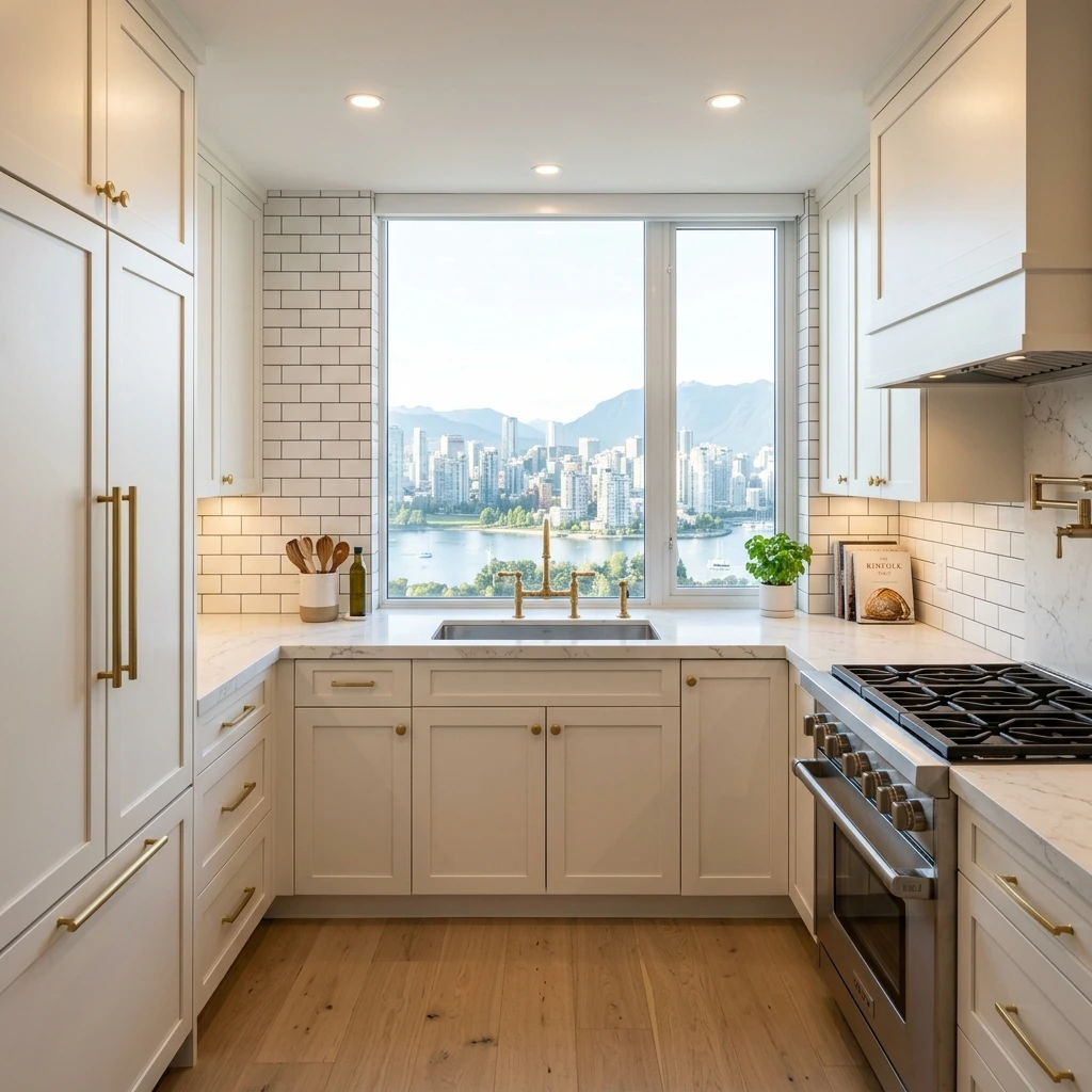 Luxury condo kitchen renovation in Vancouver by DELANA Interiors — custom cabinetry and quartz countertops