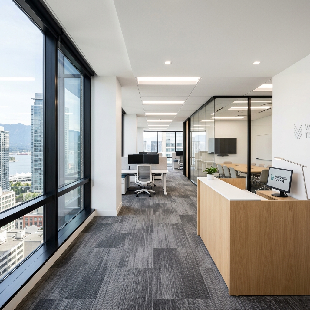 Tenant improvement contractor Vancouver — modern office fit-out by DELANA Interiors