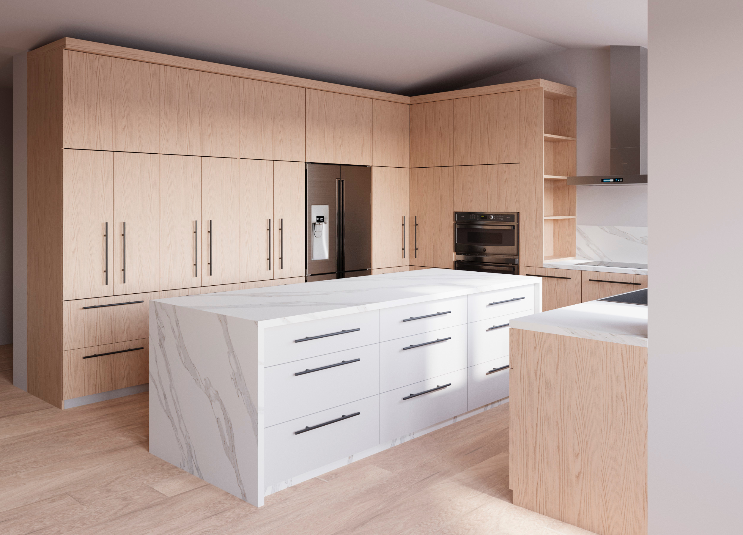 Contemporary kitchen island with white cabinetry Vancouver renovation DELANA