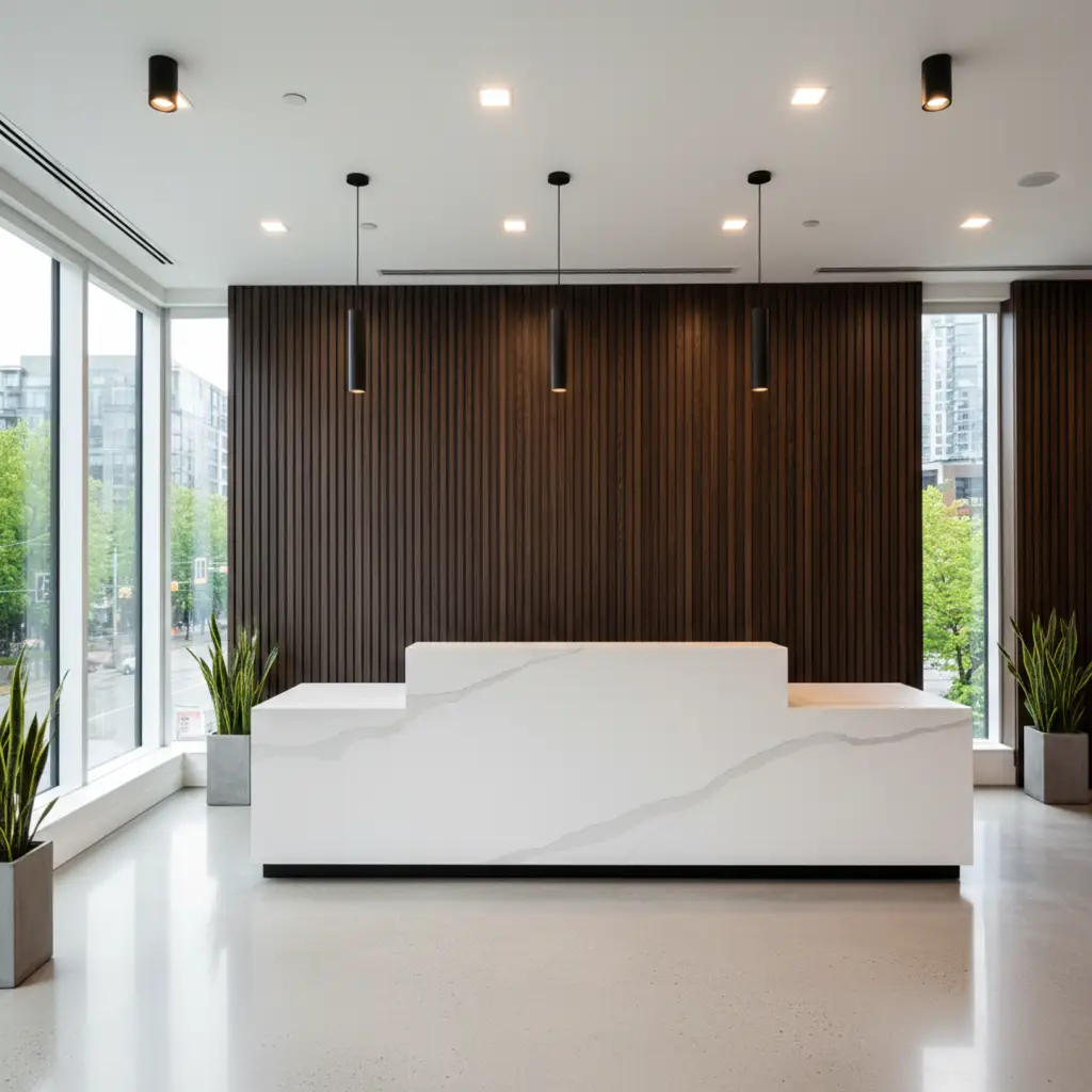 Minimalist Tenant Improvement with hardwood floors Vancouver by DELANA Interiors